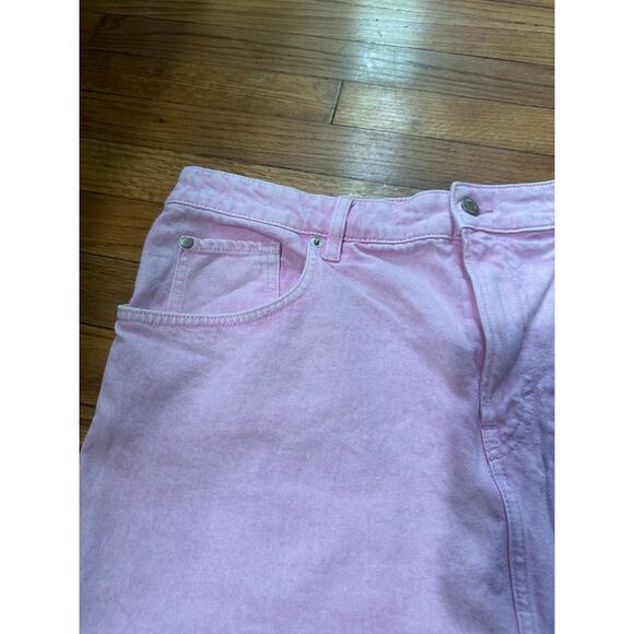 H&M Pink Denim Mini Skirt – Frayed Hem, Size 14 - Picture 3 of 8